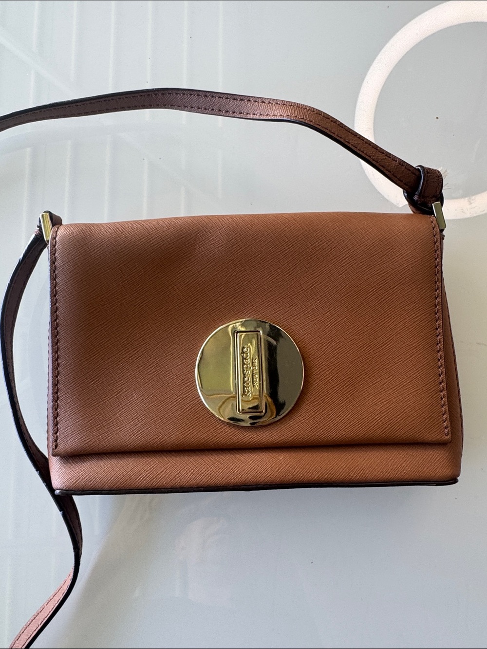 kate spade brown crossbody bag with gold hardware